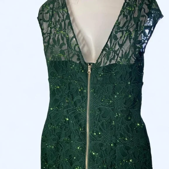 Adrianna Papell Hailey green lace dress with sequins and zipper back 2 - Picture 4 of 7